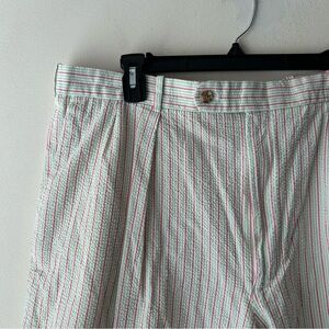 Peter Millar Seersucker Golf Shorts 100% Cotton Pink White Green Size 42